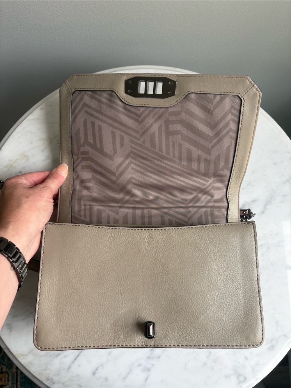 Rebecca Minkoff Geo Quilted Love Crossbody Bag Taupe Leather NWT $295 MSRP - Picture 9 of 13